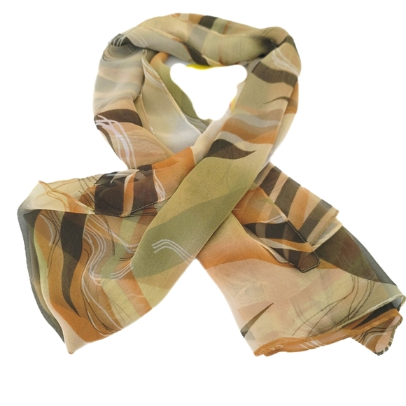Ladies Scarf Green Multi Color Swirl Sheer - Picture 1 of 2